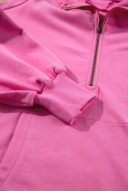 Relaxed Fit Thermal Fleece Half Zip Pullover Hoodie