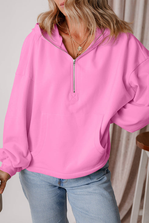 Relaxed Fit Thermal Fleece Half Zip Pullover Hoodie