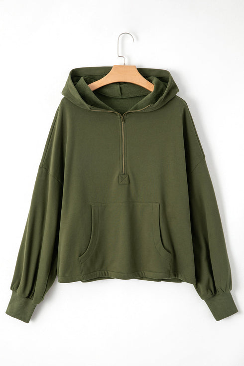 Relaxed Fit Thermal Fleece Half Zip Pullover Hoodie