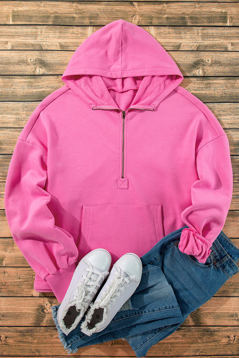 Relaxed Fit Thermal Fleece Half Zip Pullover Hoodie