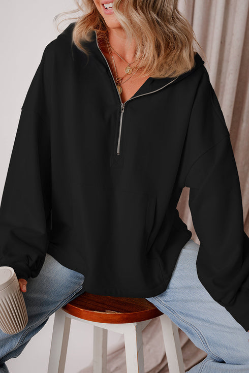 Relaxed Fit Thermal Fleece Half Zip Pullover Hoodie