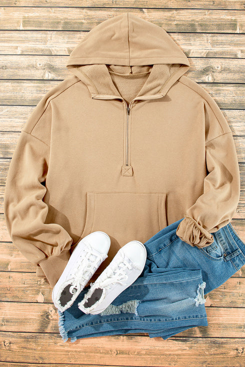 Relaxed Fit Thermal Fleece Half Zip Pullover Hoodie