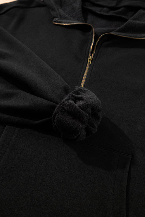 Relaxed Fit Thermal Fleece Half Zip Pullover Hoodie
