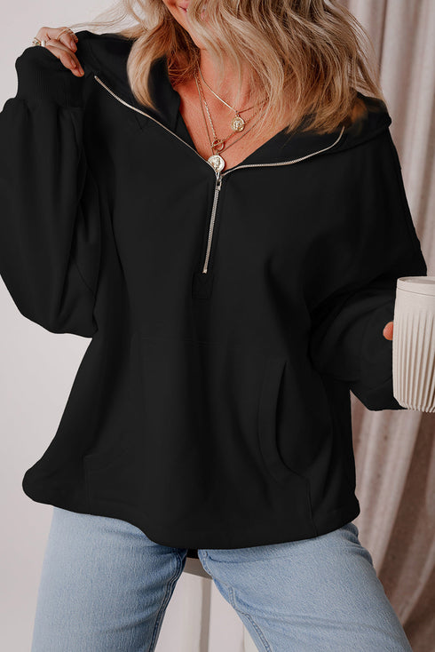 Relaxed Fit Thermal Fleece Half Zip Pullover Hoodie