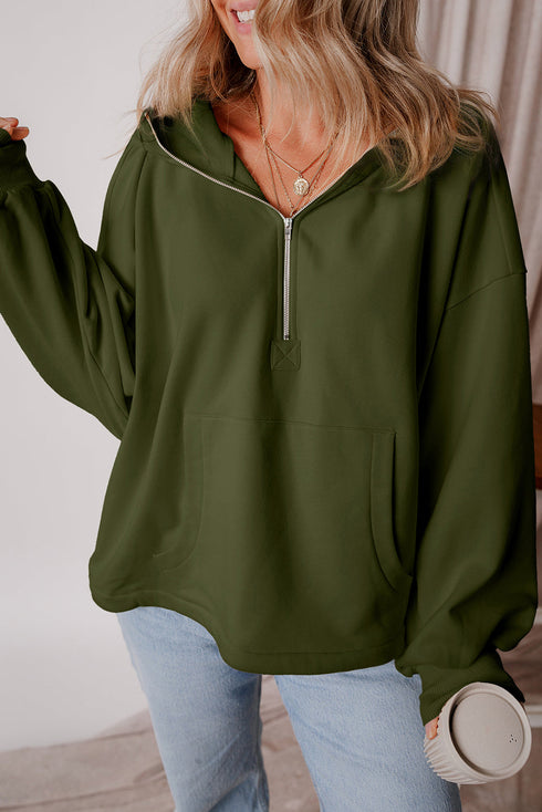 Relaxed Fit Thermal Fleece Half Zip Pullover Hoodie
