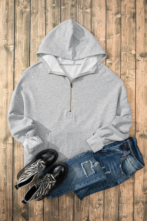 Relaxed Fit Thermal Fleece Half Zip Pullover Hoodie