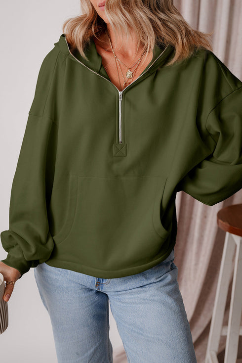 Relaxed Fit Thermal Fleece Half Zip Pullover Hoodie