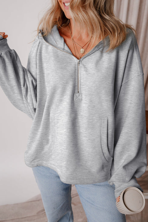 Relaxed Fit Thermal Fleece Half Zip Pullover Hoodie
