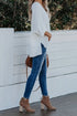 Relaxed Fit Three Quarter Sleeve High Low Hem Shirt