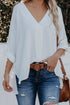 Relaxed Fit Three Quarter Sleeve High Low Hem Shirt
