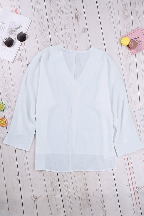 Relaxed Fit Three Quarter Sleeve High Low Hem Shirt