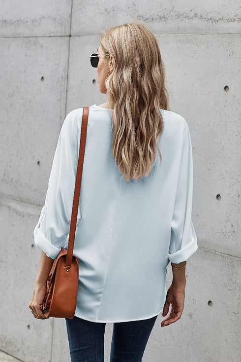 Relaxed Fit Three Quarter Sleeve High Low Hem Shirt