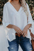 Relaxed Fit Three Quarter Sleeve High Low Hem Shirt