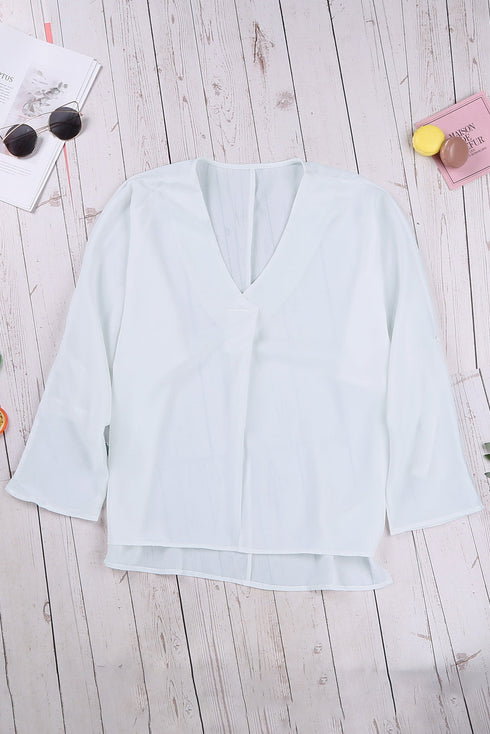 Relaxed Fit Three Quarter Sleeve High Low Hem Shirt