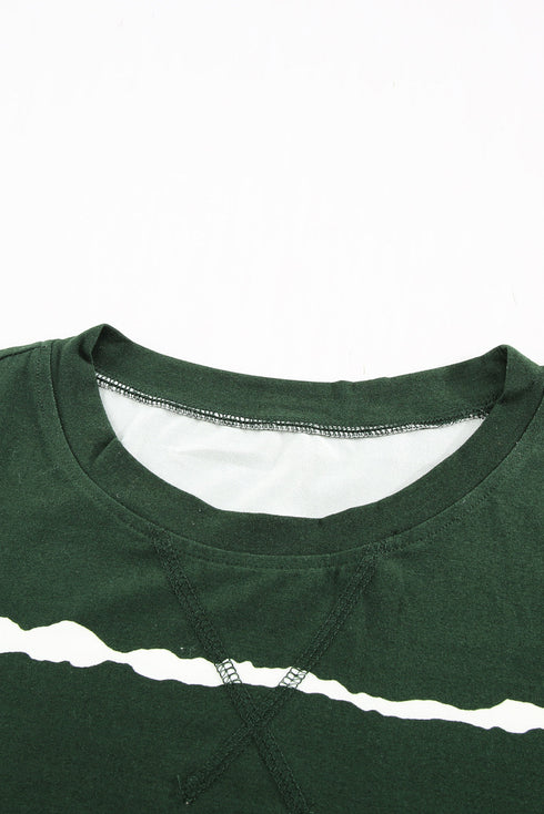 Relaxed Fit Tie Dye Stripe Side Slit Everyday T Shirt Top