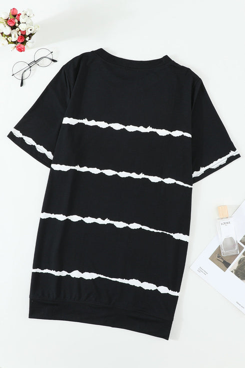 Relaxed Fit Tie Dye Stripe Side Slit Everyday T Shirt Top