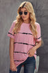 Relaxed Fit Tie Dye Stripe Side Slit Everyday T Shirt Top