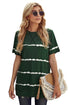 Relaxed Fit Tie Dye Stripe Side Slit Everyday T Shirt Top