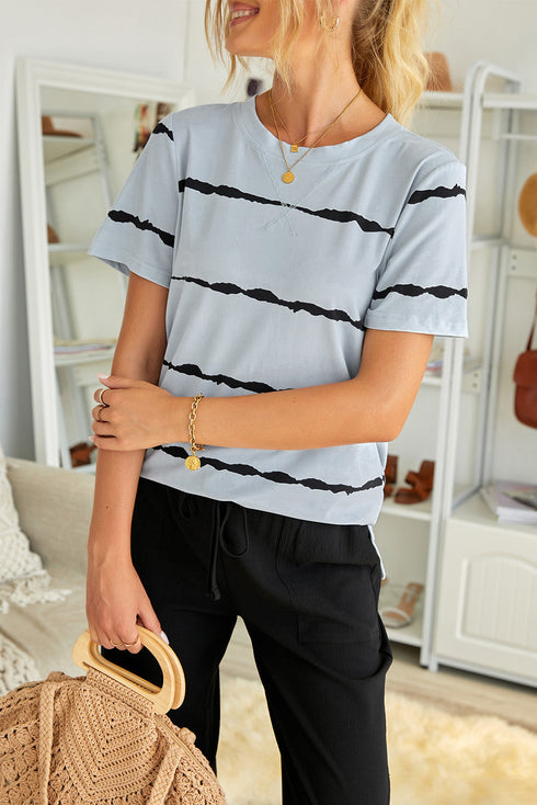 Relaxed Fit Tie Dye Stripe Side Slit Everyday T Shirt Top