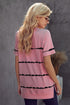 Relaxed Fit Tie Dye Stripe Side Slit Everyday T Shirt Top