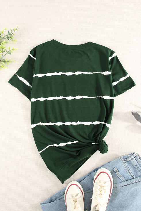 Relaxed Fit Tie Dye Stripe Side Slit Everyday T Shirt Top