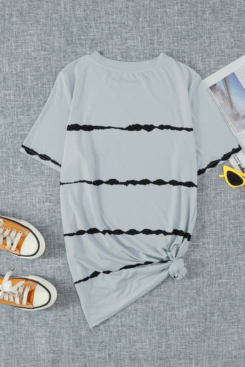 Relaxed Fit Tie Dye Stripe Side Slit Everyday T Shirt Top