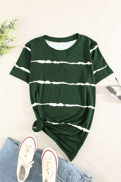 Relaxed Fit Tie Dye Stripe Side Slit Everyday T Shirt Top