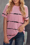 Relaxed Fit Tie Dye Stripe Side Slit Everyday T Shirt Top
