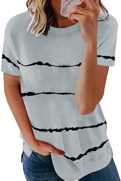 Relaxed Fit Tie Dye Stripe Side Slit Everyday T Shirt Top