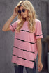 Relaxed Fit Tie Dye Stripe Side Slit Everyday T Shirt Top