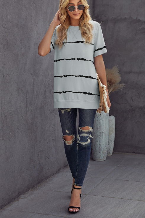 Relaxed Fit Tie Dye Stripe Side Slit Everyday T Shirt Top