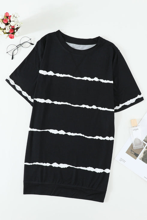 Relaxed Fit Tie Dye Stripe Side Slit Everyday T Shirt Top