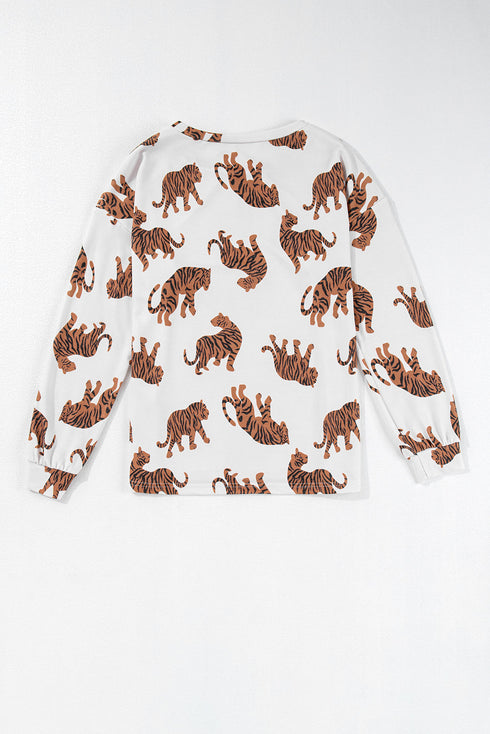 Relaxed Fit Tiger Print Soft Knit Pullover