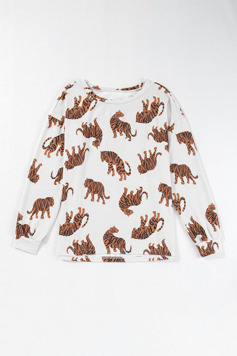 Relaxed Fit Tiger Print Soft Knit Pullover