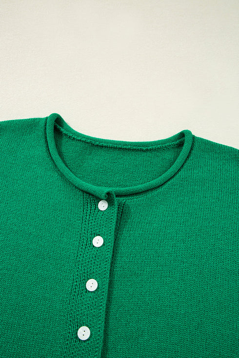 Relaxed Fit V Neck Button Front Drop Shoulder Cardigan