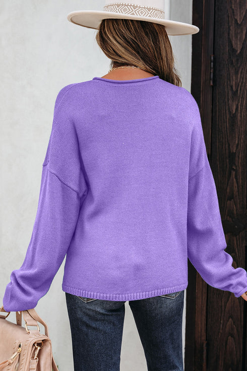 Relaxed Fit V Neck Button Front Drop Shoulder Cardigan