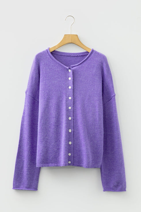 Relaxed Fit V Neck Button Front Drop Shoulder Cardigan