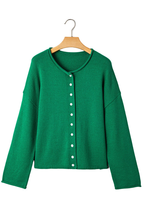 Relaxed Fit V Neck Button Front Drop Shoulder Cardigan