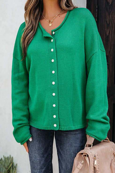 Relaxed Fit V Neck Button Front Drop Shoulder Cardigan