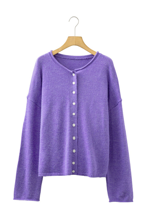 Relaxed Fit V Neck Button Front Drop Shoulder Cardigan