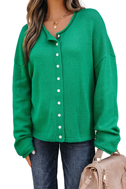 Relaxed Fit V Neck Button Front Drop Shoulder Cardigan