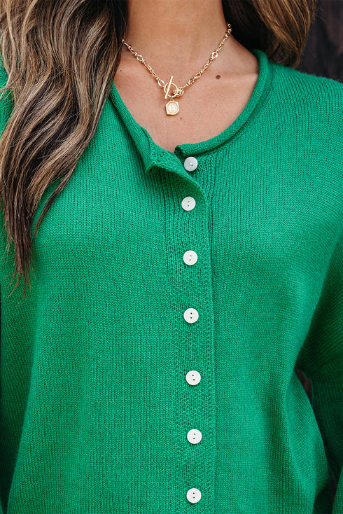Relaxed Fit V Neck Button Front Drop Shoulder Cardigan