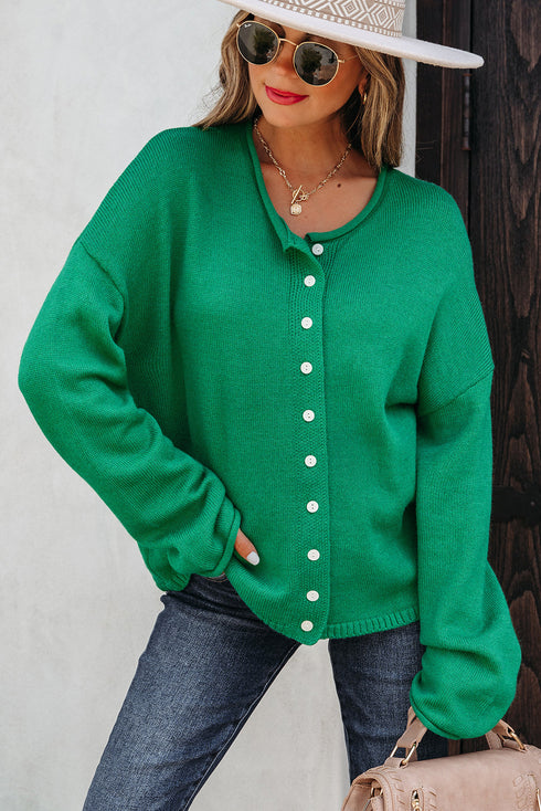Relaxed Fit V Neck Button Front Drop Shoulder Cardigan