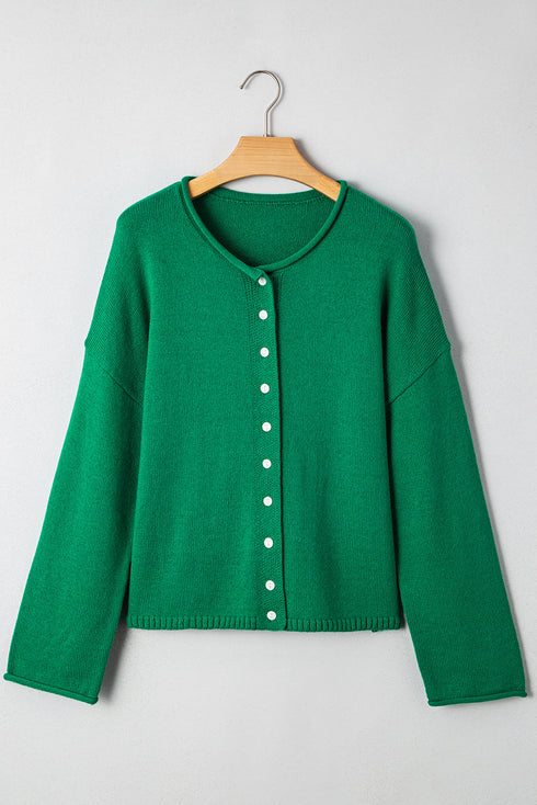 Relaxed Fit V Neck Button Front Drop Shoulder Cardigan