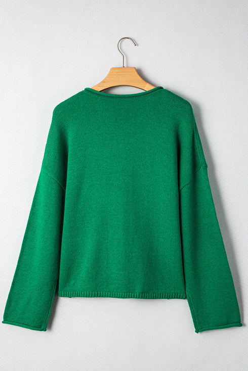 Relaxed Fit V Neck Button Front Drop Shoulder Cardigan
