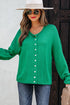 Relaxed Fit V Neck Button Front Drop Shoulder Cardigan
