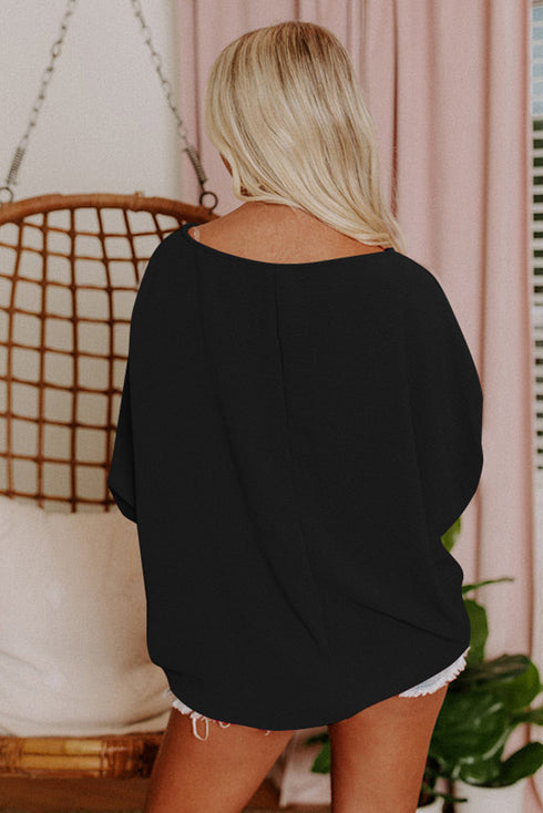 Relaxed Fit V Neck Smocked Wrist Shift Blouse