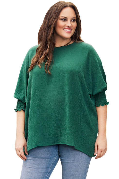 Relaxed Fit V Neck Smocked Wrist Shift Blouse