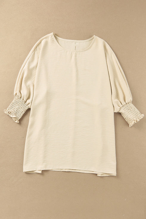 Relaxed Fit V Neck Smocked Wrist Shift Blouse