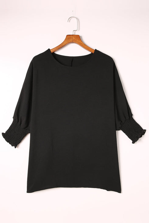 Relaxed Fit V Neck Smocked Wrist Shift Blouse